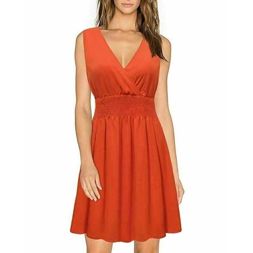 OUGES Women Sleeveless A-line Pocket Party Cocktail Dress Orange Size XL NG23